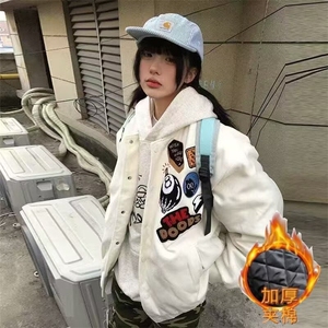 美式高街棉服男女冬季加厚宽松情侣棒球服夹克外套WYA235图片
