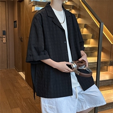C5029/P40夏季新品西服领衬衫男个性肌理感格纹潮男宽松衬衣上衣，男装西服，电商A141
