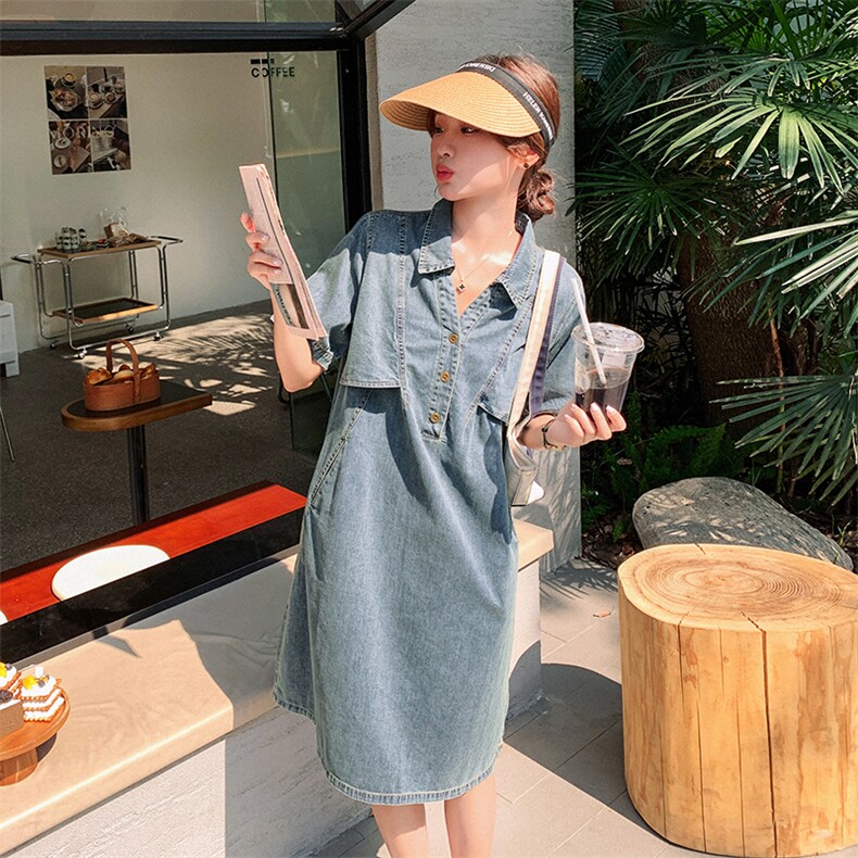 俏皮减龄牛仔连衣裙女2023夏新款韩版宽松小个子显瘦高级感衬衫裙图片