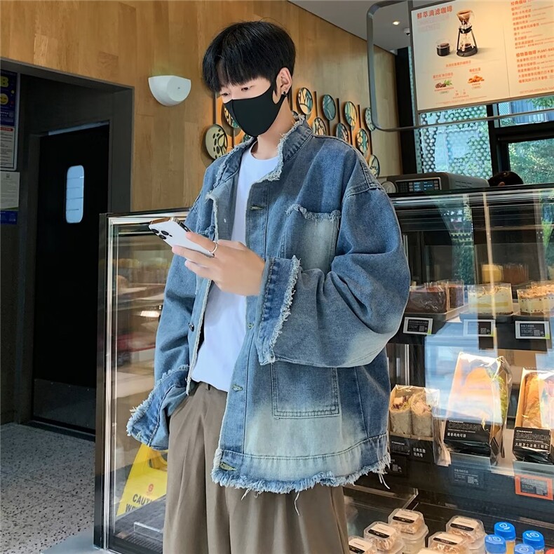 美式复古牛仔外套潮牌男短款春秋季毛边外套JK062P65,男装夹克,星座1116-2