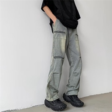 美式高街牛仔裤男拉链帅气个性2026夏季新款ins宽松长裤RK405-P48，男装牛仔裤，星座412