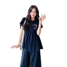 复古重工刺绣两件套装女2025年夏季新款小众气质上衣休闲阔腿长裤，女装套装/套裙，浙宝290（原306）
