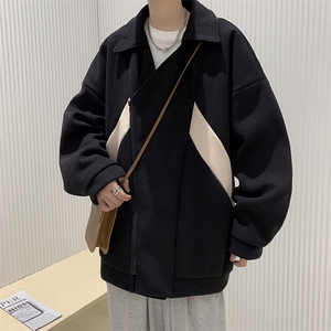 秋冬高级感夹克毛呢大衣不规则拉链外套男英伦雅痞男装 W6607-P68图片