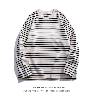 1白底平铺抖音直播中性情侣大码条纹长袖T恤男CT7809P45控68图片