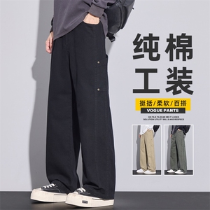 早秋休闲裤男2025潮牌宽松直筒拼接水洗纯棉阔腿长裤子Z2511-P50图片
