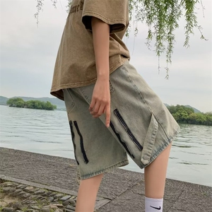 高街水洗牛仔裤男设计拉链牛仔短裤A152P38图片