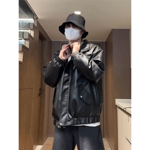 美式复古皮衣外套潮流痞帅炸街机车皮情侣夹克外套Y1025-P80网图图片