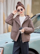连帽格子棉衣女保暖休闲洋气棉服宽松减龄时尚夹棉外套，女装棉衣/棉服，余墨