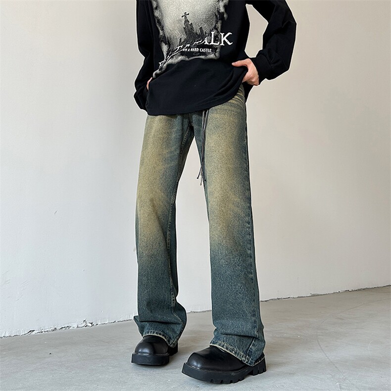 美式复古水洗牛仔裤男秋痞帅高街裤子潮牌宽松阔腿长裤NZ110-P50,男装牛仔裤,星座1103-2