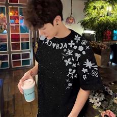 万针全刺绣工艺抖音得物高品质260克重磅纯棉双纱美式高街短袖T恤，男装T恤，电商A486