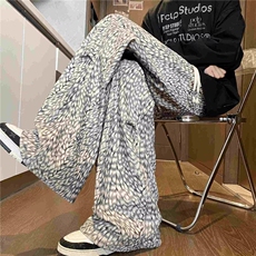 冬美式豹纹高街加绒加厚休闲裤运动卫裤男长裤大码M-5XLH320P30，男装休闲裤，星座1013-1