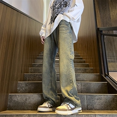 美式ins高街hiphop重工艺水洗微喇复古蓝牛仔裤货号K2320P55控78，男装牛仔裤，电商A063