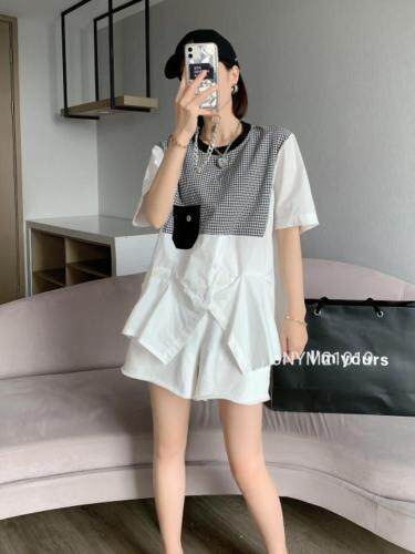 夏季新款、拼格子小衫，女装，简妮依魅