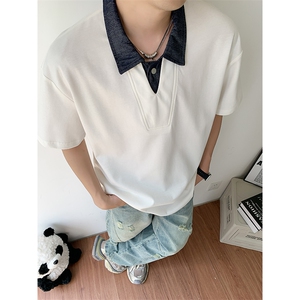 潮流韩版衬衫领短袖POLO衫宽松短袖T恤男翻领衣服PL06-P48
