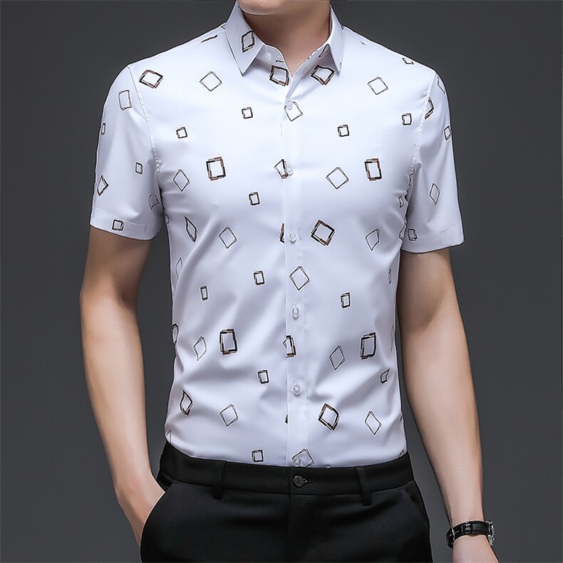 C8818钱塘2020-1夏季薄款中年男士商务休闲百搭短袖衬衫P55,男装T恤,钱塘207-1