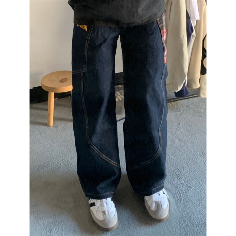 【有货】XK8091LL-特P55格纹拼接baggy水洗萝卜牛仔裤子,男装牛仔裤,星座1007（原301D）
