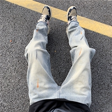 泼墨毛边高街潮流痞帅直筒宽松百搭牛仔裤ZK840-P55，男装牛仔裤，星座313A(原308A-2)