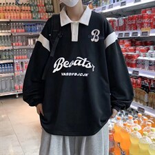 春秋ins美式卫衣翻领男潮牌早秋polo衫上衣情侣外套宽松W2461-P38图片
