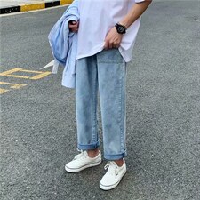 直筒牛仔裤男宽松阔腿裤ins休闲百搭潮牌韩版潮流老爹裤nk18-p35图片