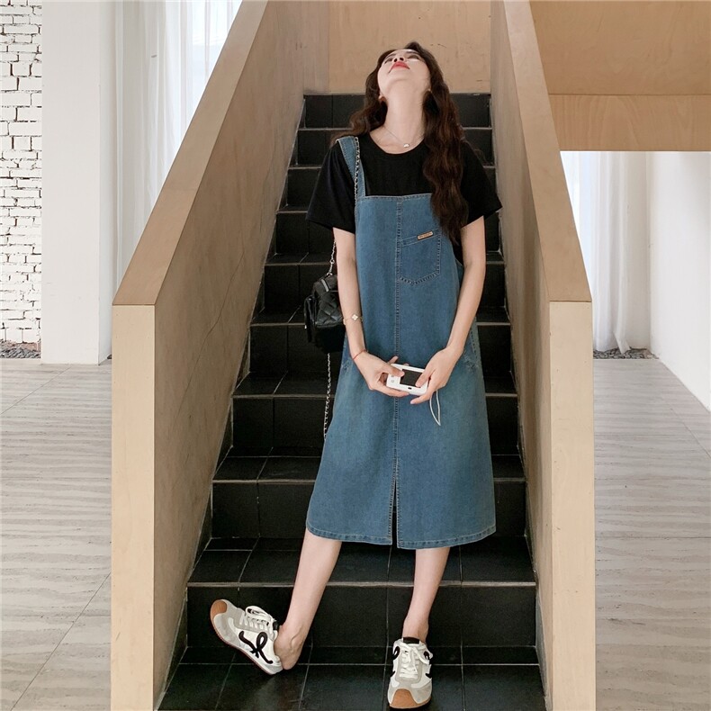 现货学院风簿款牛仔假两件背带连衣裙2C236M201P135K188,女装连衣裙,2C236