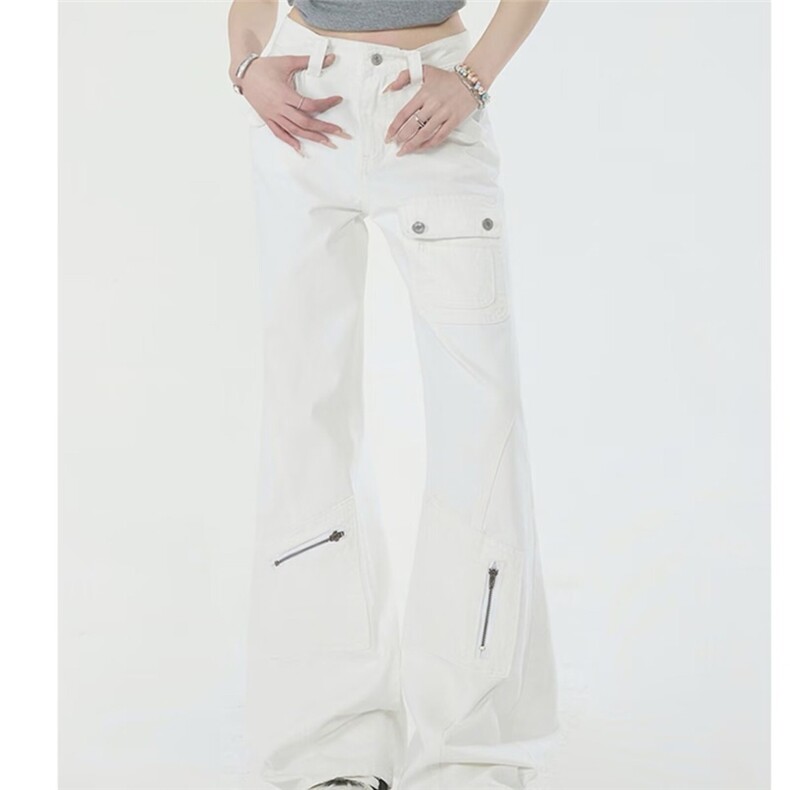 2026美式多口袋拉链微喇牛仔裤阔腿工装拖地长裤潮K71276-P52网图图片