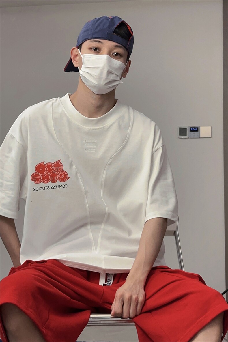 圆领V字拼接印花T恤短袖五分半袖打底衫XT23-P40控59,男装T恤,星座216(原A116)