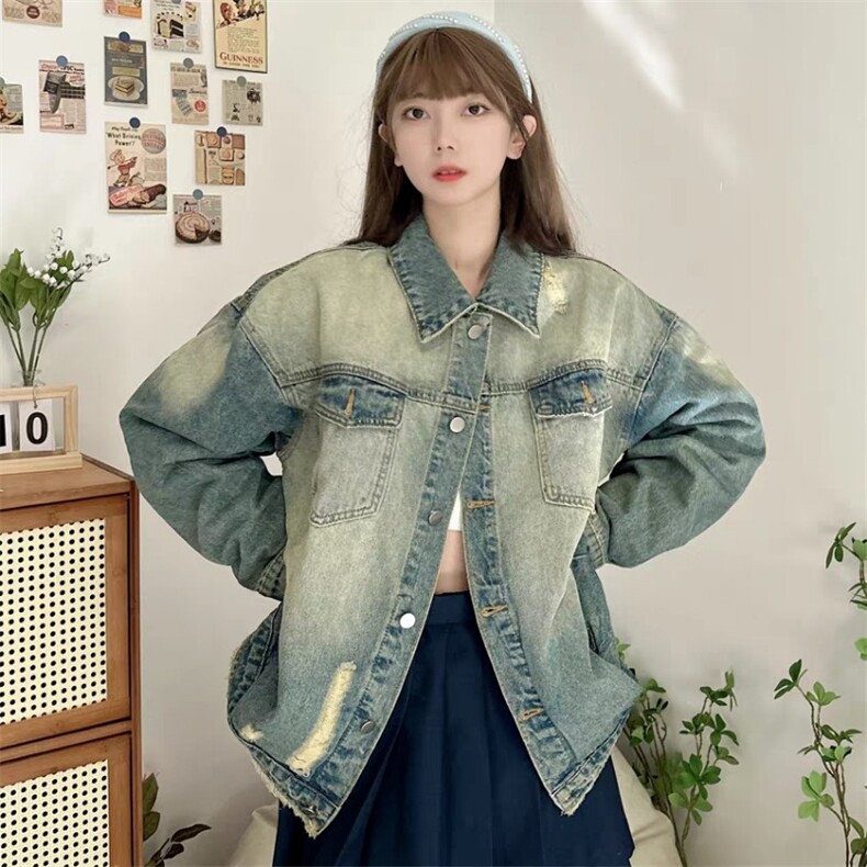美式水洗做旧破洞牛仔外套男女春秋季设计小众渐变高街情侣夹克潮,男装工装外套,星座1210-1