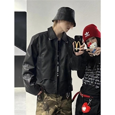 A173-P67高级感PU皮衣夹克男士拉链痞帅机车美式复古春秋韩版，男装夹克，电商B323A
