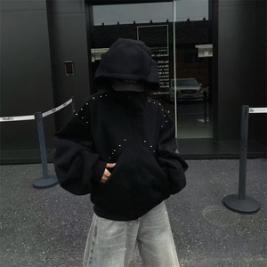 抖音得物高品质二开26春装美式高街铆钉拼接纯色开衫卫衣外套W122图片
