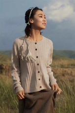 时尚宽松大码女装羊毛衫舒适百搭坑条侧扣开衫外套，女装羊毛衫，泰沅羊绒