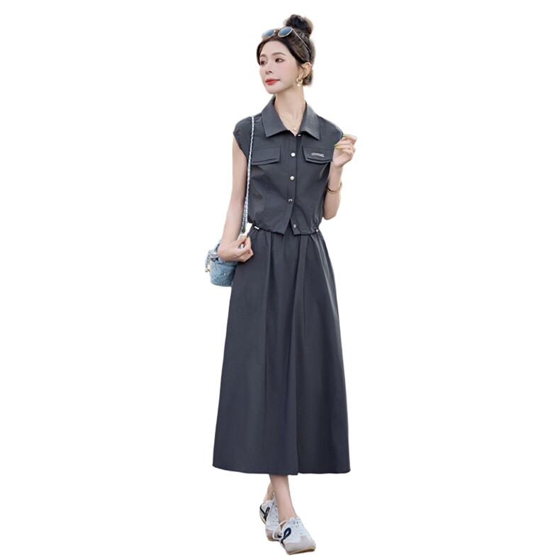 时尚工装风休闲套装裙女2026夏季新款韩版时髦宽松衬衫半裙两件套,女装套装/套裙,兰菲阁