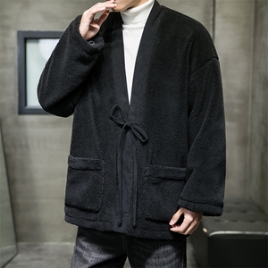 冬灯芯绒拼接风男羊羔毛唐装汉服棉衣棉袄道袍外套 M700/P130图片