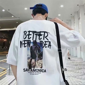 大货以到------短袖男韩版潮流五分袖宽松嘻哈中袖t恤港风网红男图片