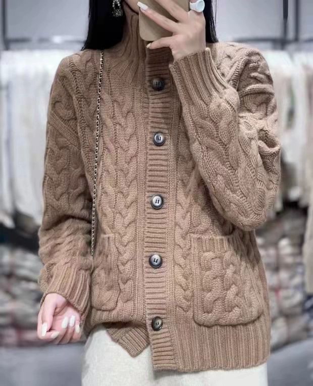 秋冬季新款女时尚百搭显瘦气质单排扣针织羊毛开衫图片