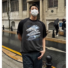 抖音得物高品质二开240克宽松纯棉美式潮牌插肩袖拼接短袖T恤，男装T恤，电商A486