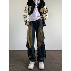 2024新款潮牌百搭宽松休闲裤美式高街水洗做旧牛仔裤男K7618-P54，男装牛仔裤，星座512-3