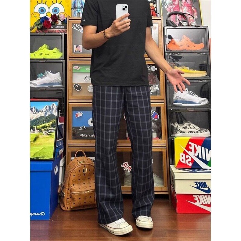 格子裤子男夏薄季美式复古垂感微喇西裤显腿长直筒裤LCK655-P43，男装西裤，星座1008