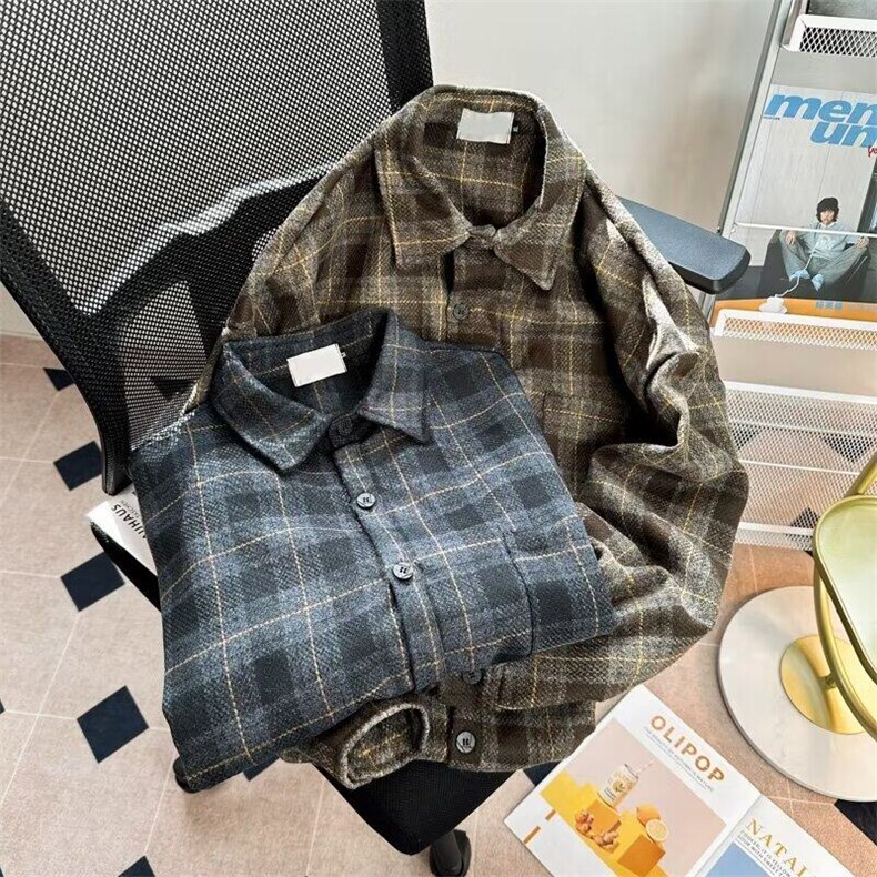 日系复古格子衬衫男休闲外套长袖衬衣夹克潮牌男上衣服C0355-p55,男装夹克,星座1008