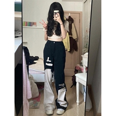 KN7026HH-特P47美式高街vibe撞色拼接牛仔裤男女小众设计感，男装牛仔裤，星座1007（原301D）