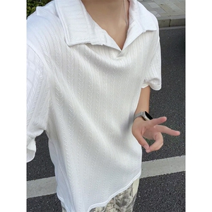 白色麦穗纹肌理感polo衫男款夏季高级感冰丝短袖T3687-特价P25,男款白色polo衫搭配图片