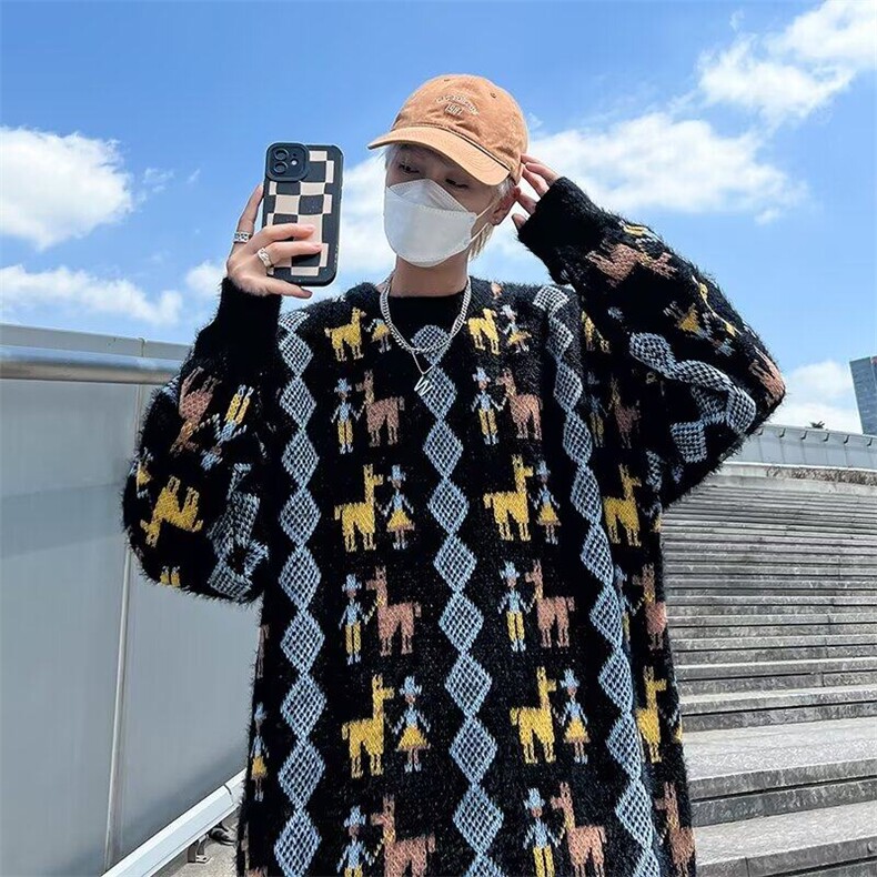 针织衫男女韩版潮流提花帅气百搭2024冬季ins新款毛衣MZ738-P53,男装针织衫/毛衣,星座412-3