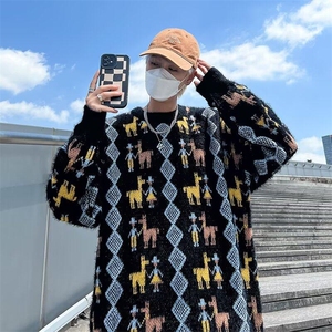 针织衫男女韩版潮流提花帅气百搭2024冬季ins新款毛衣MZ738-P53图片