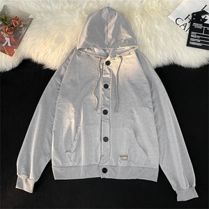 秋季连帽卫衣男潮宽松百搭休闲情侣上衣服纽扣长袖外套J8816-p28图片