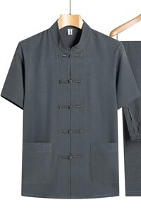 中老年唐装男士爸爸夏装短袖风棉麻套装爷爷夏季老人衣服薄款图片
