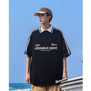 美式复古重磅polo衫翻领短袖T恤男女同款设计感情侣短袖TA16-P39,黄色吊带短袖搭配图片