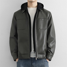 高端商务假两件皮衣羽绒服男士连帽秋冬加厚保暖黑色皮夹克，男装夹克，星座914