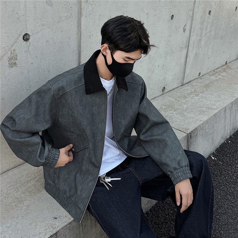 秋冬男士皮衣拼接翻领潮流机车夹克情侣机能外套GS60055图片