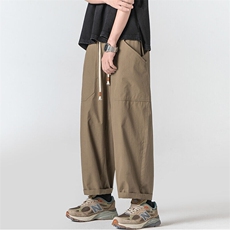 山系工装裤男夏季潮流日系cityboy潮牌宽松直筒阔腿九分休闲裤子，男装休闲裤，电商A102B