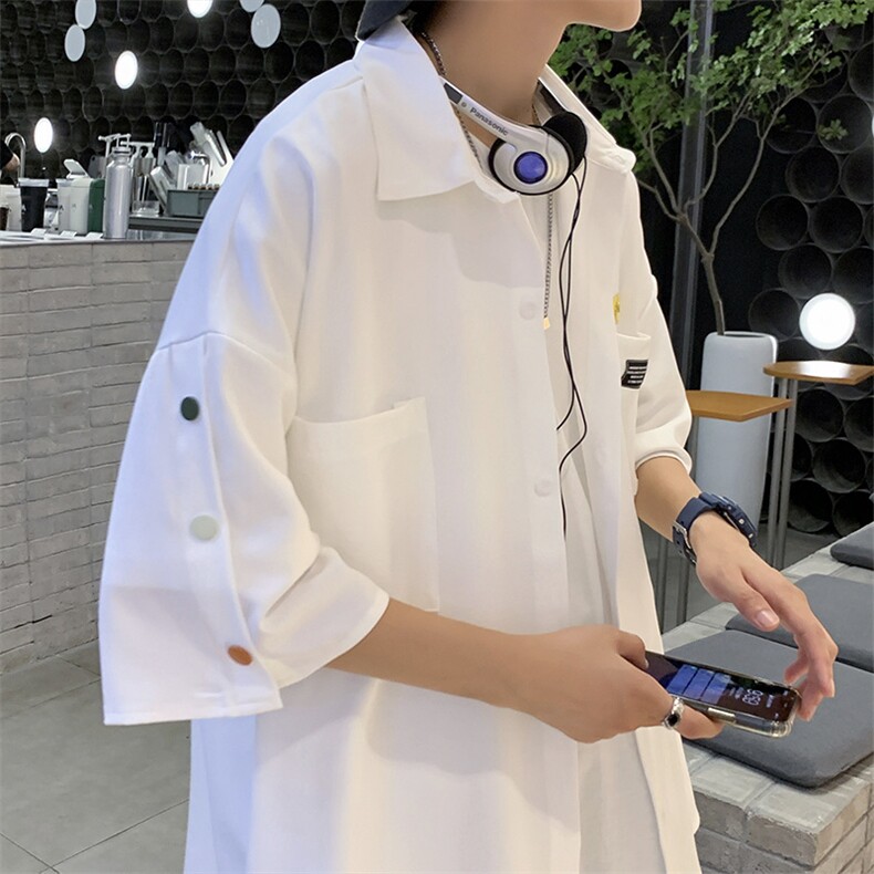 翻领短袖衬衫夏季潮流贴标排扣休闲宽松男生衬衣半袖CS009-P28，男装T恤，星座1008-2