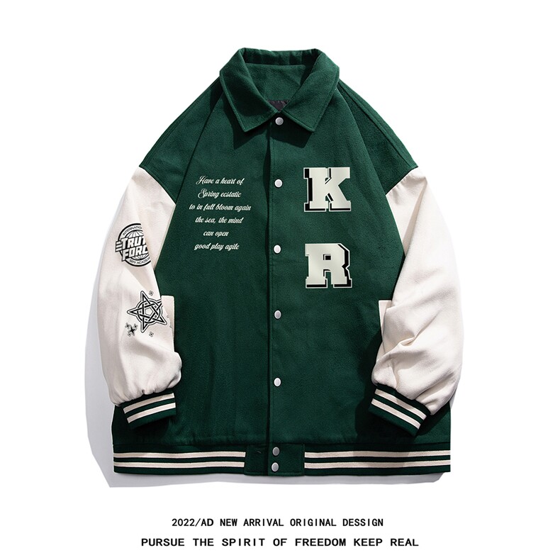 白底23春季新款潮流字母印花翻领棒球服夹克外套G602P85控108,男装夹克,电商A247-1